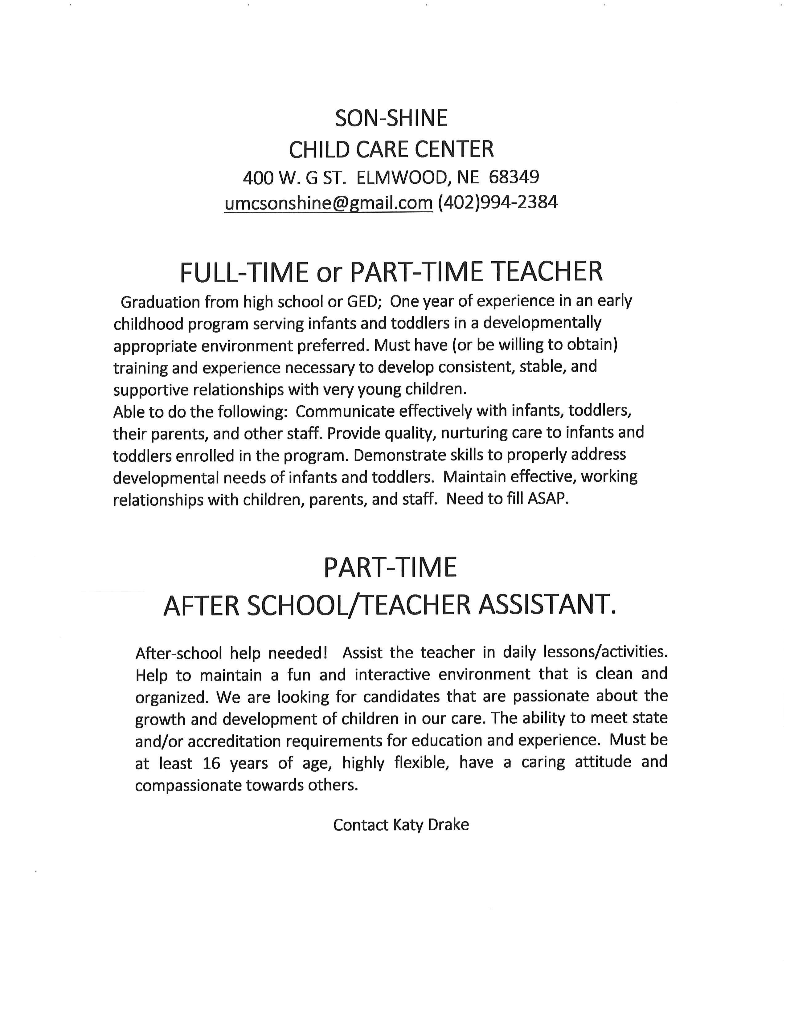 Jobs at Day care