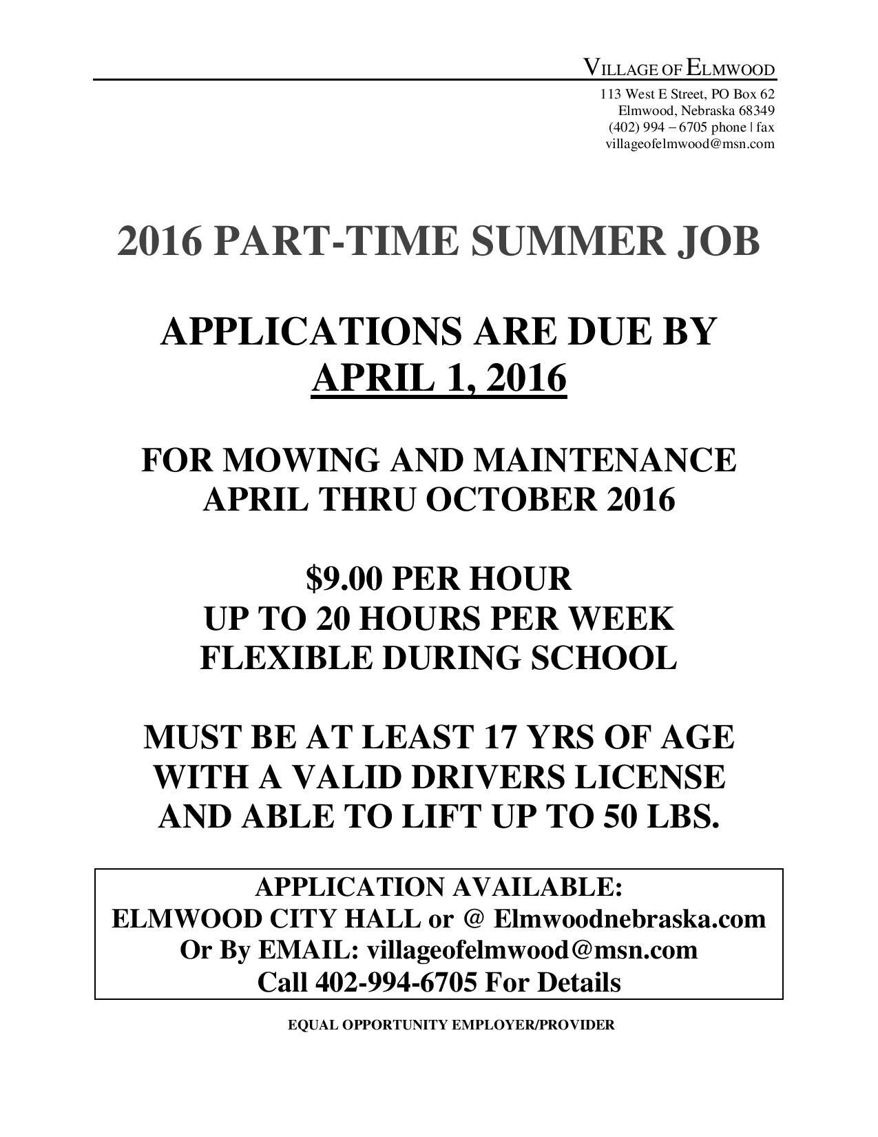 2016 Summer Job Notice page 001