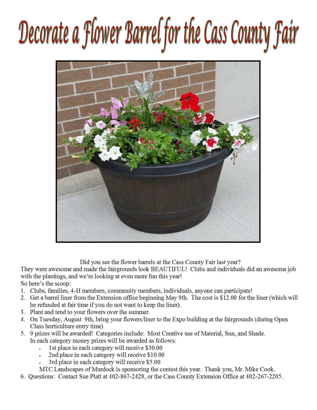 2016 Decorate a flower barrel for the Cass County Fair