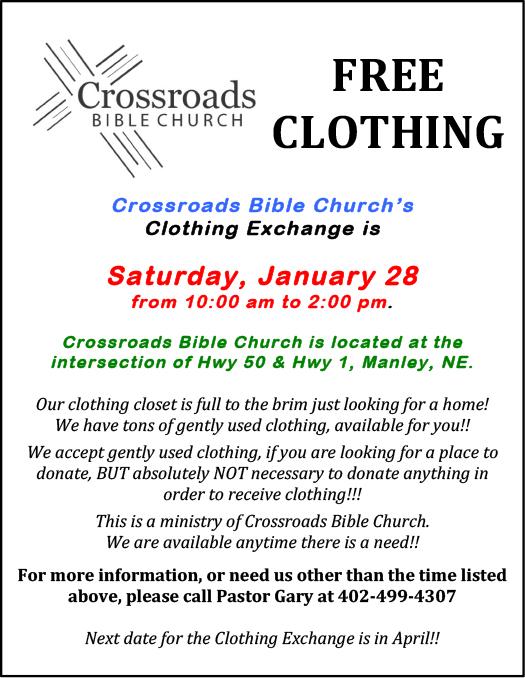 Crossroads Bible Clothing Exchange Infomation