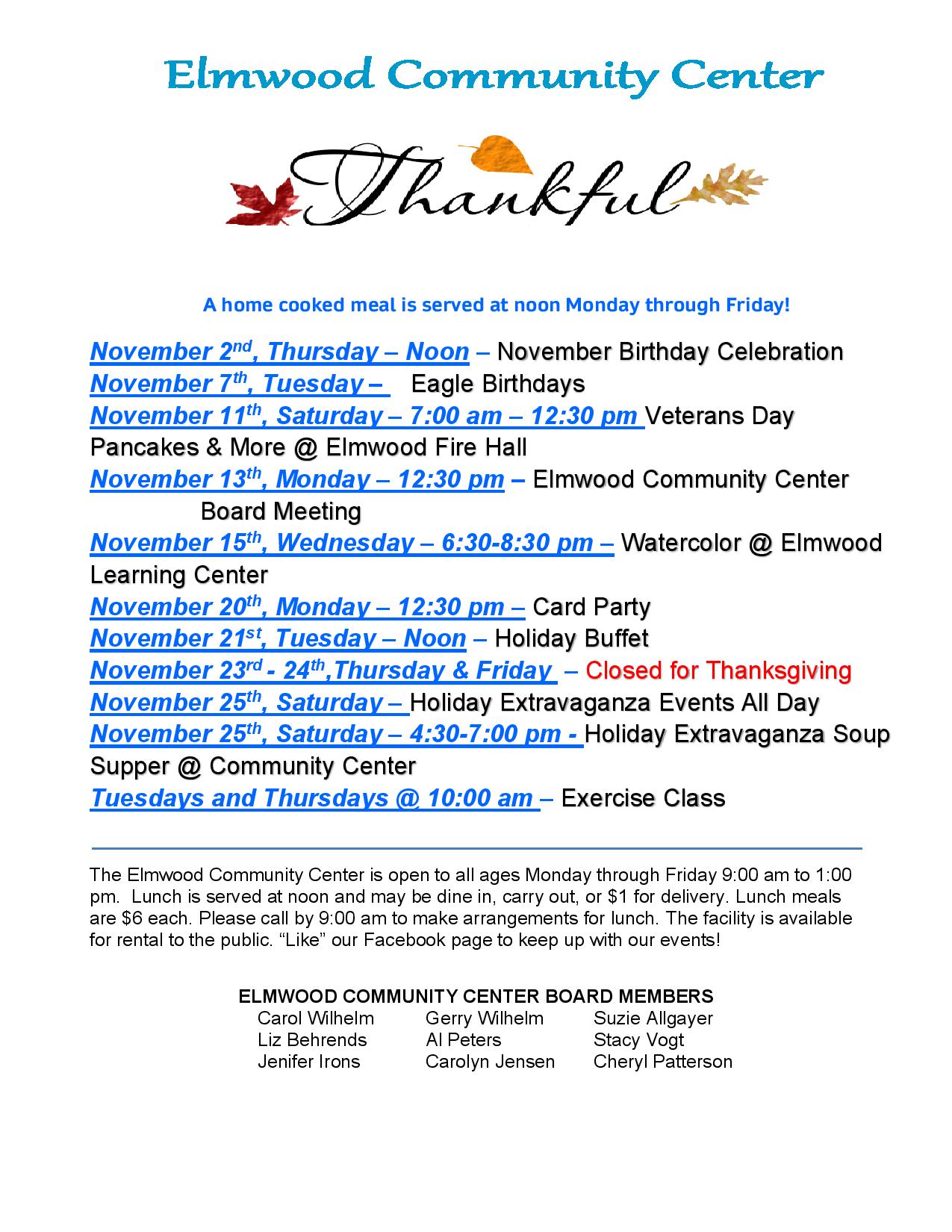 community Center calender 112023