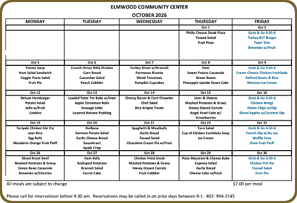 Elmwood Community Center Menu September 2 page 001