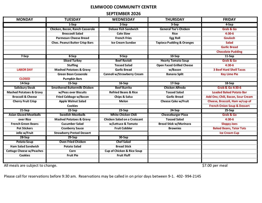 Elmwood Community Center Menu September 2 page 001