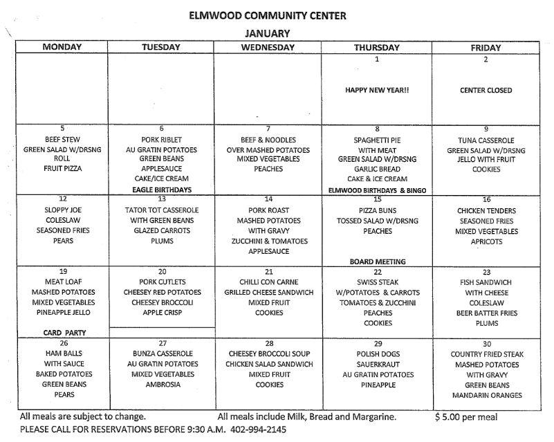 ECC Menu January