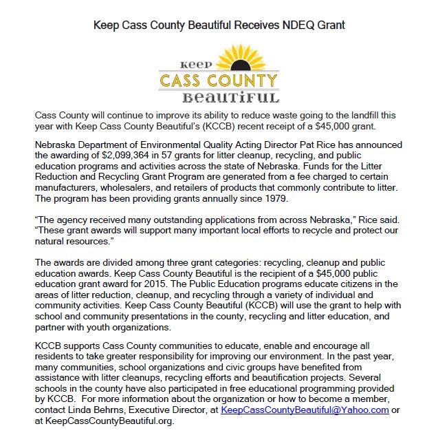 Keep Cass County Beautiful Receives NDEQ Grant