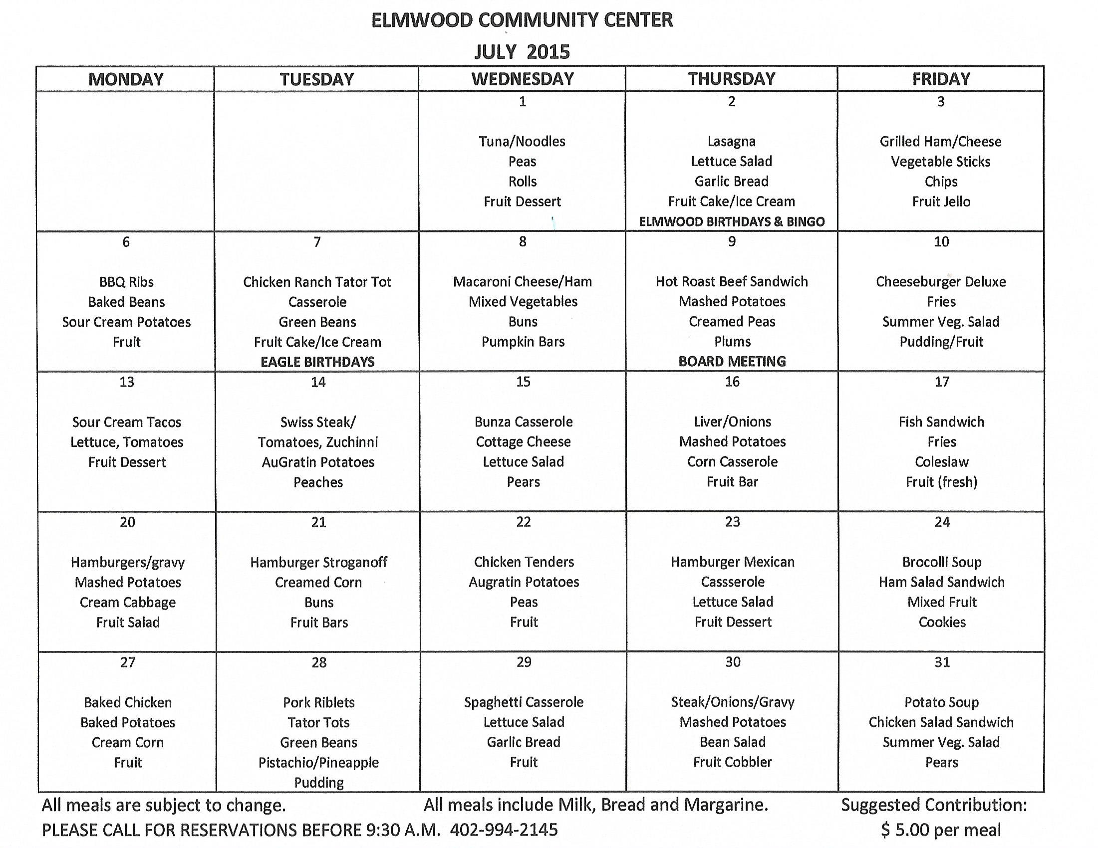 ECC Menu July