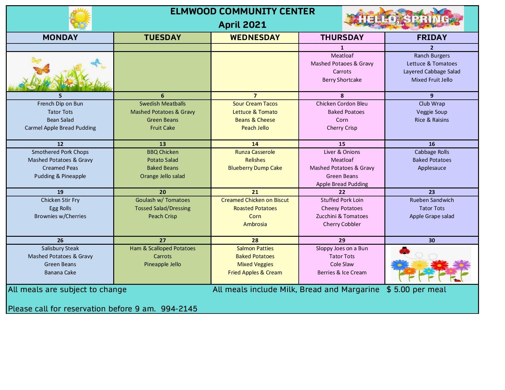 community center menu 42021