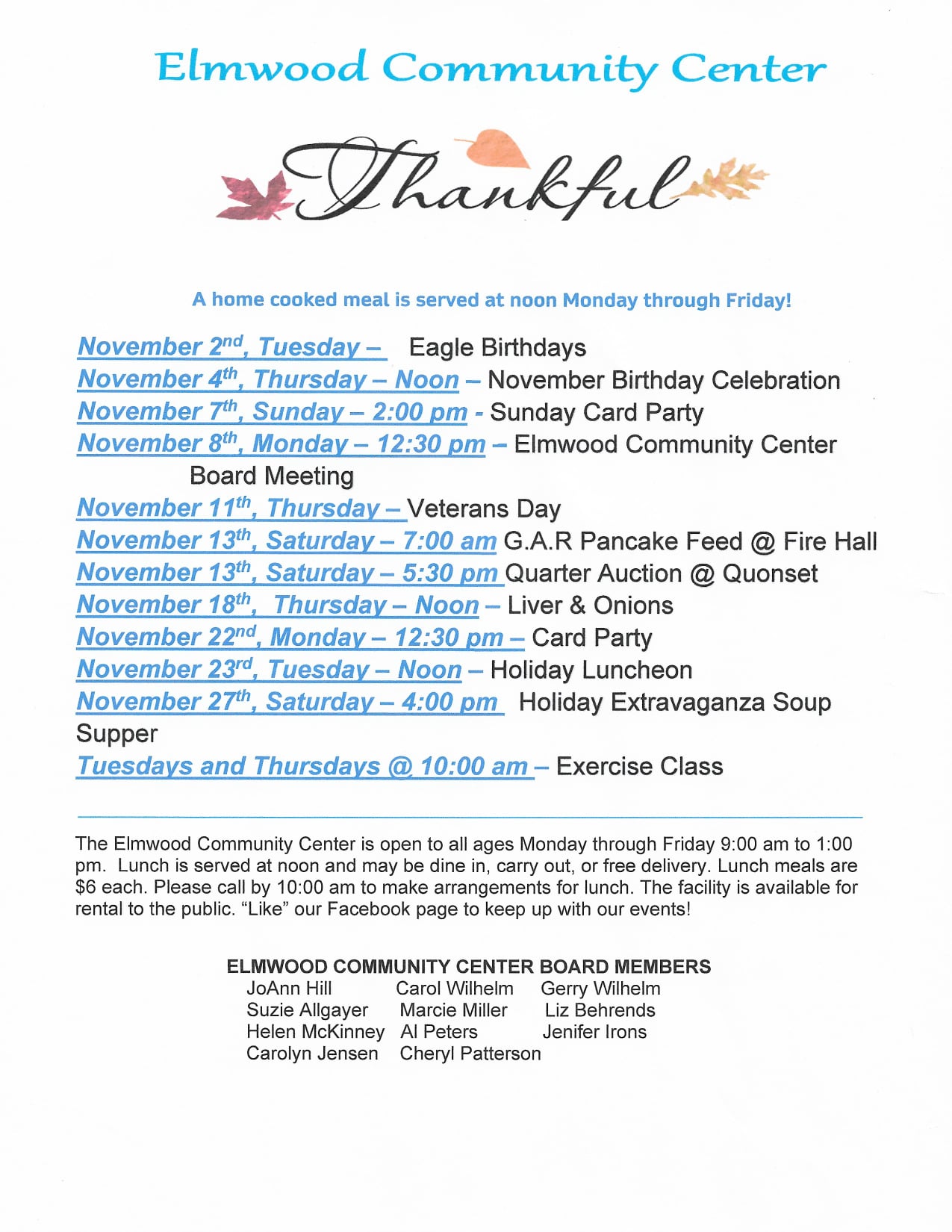 Community Center activities NOV 2021