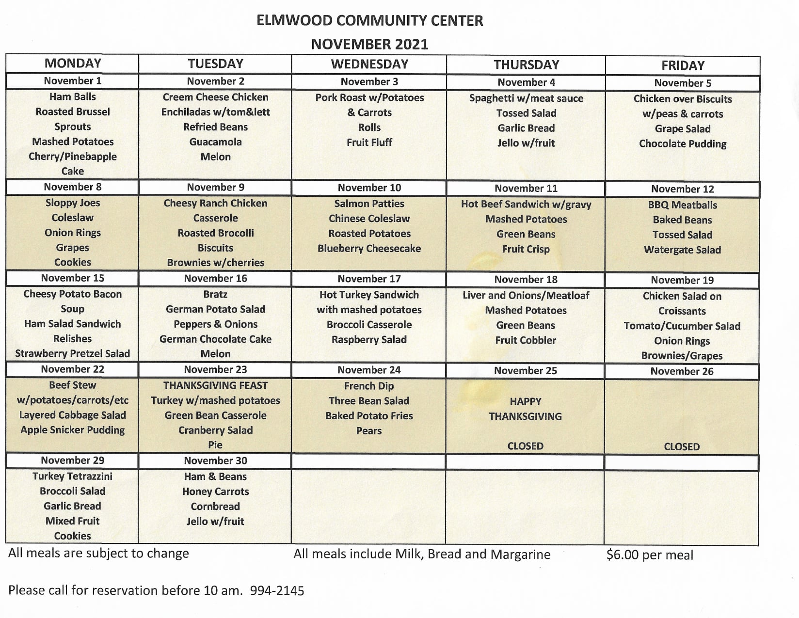 Community Center lunches