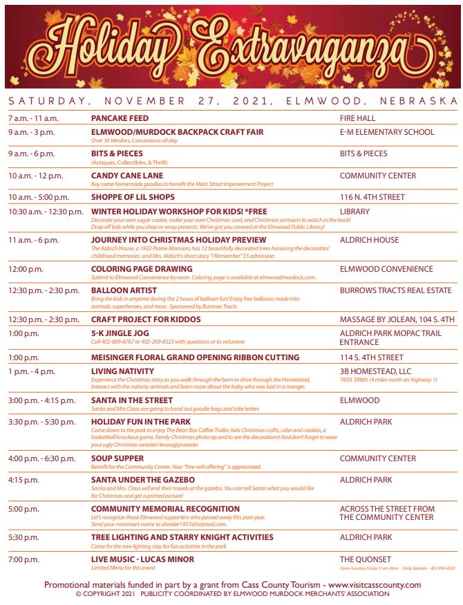 2021 Holiday Extravaganza Newsletter Schedule 11 21 2021