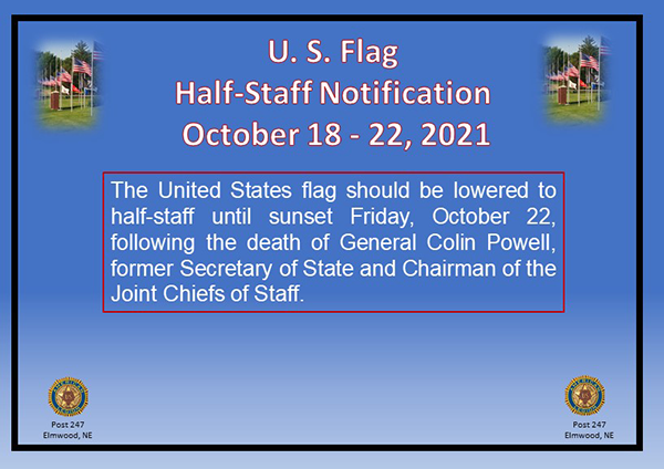 Flag Half Staff Alert Oct 2021