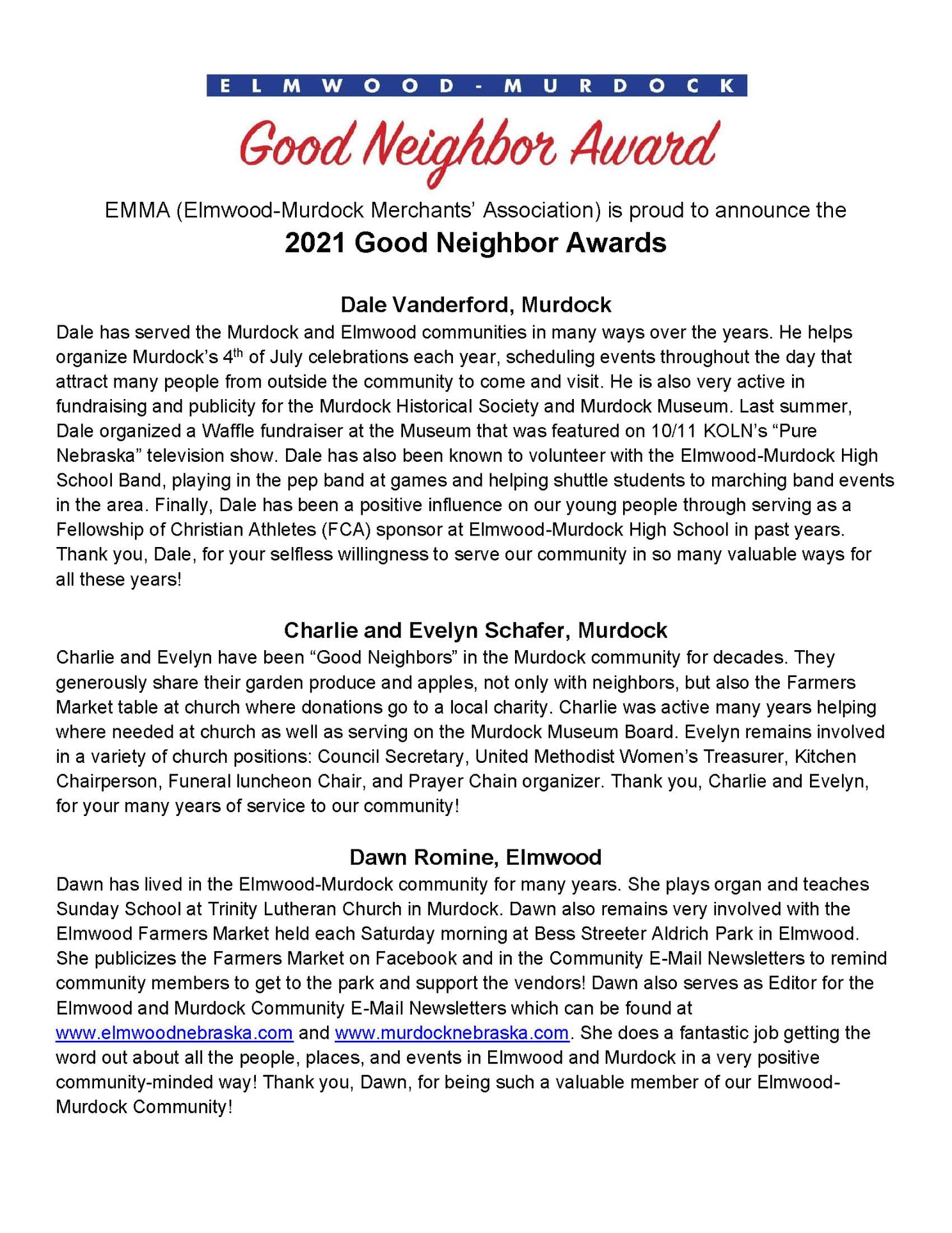 Good Neighbor awards 2021
