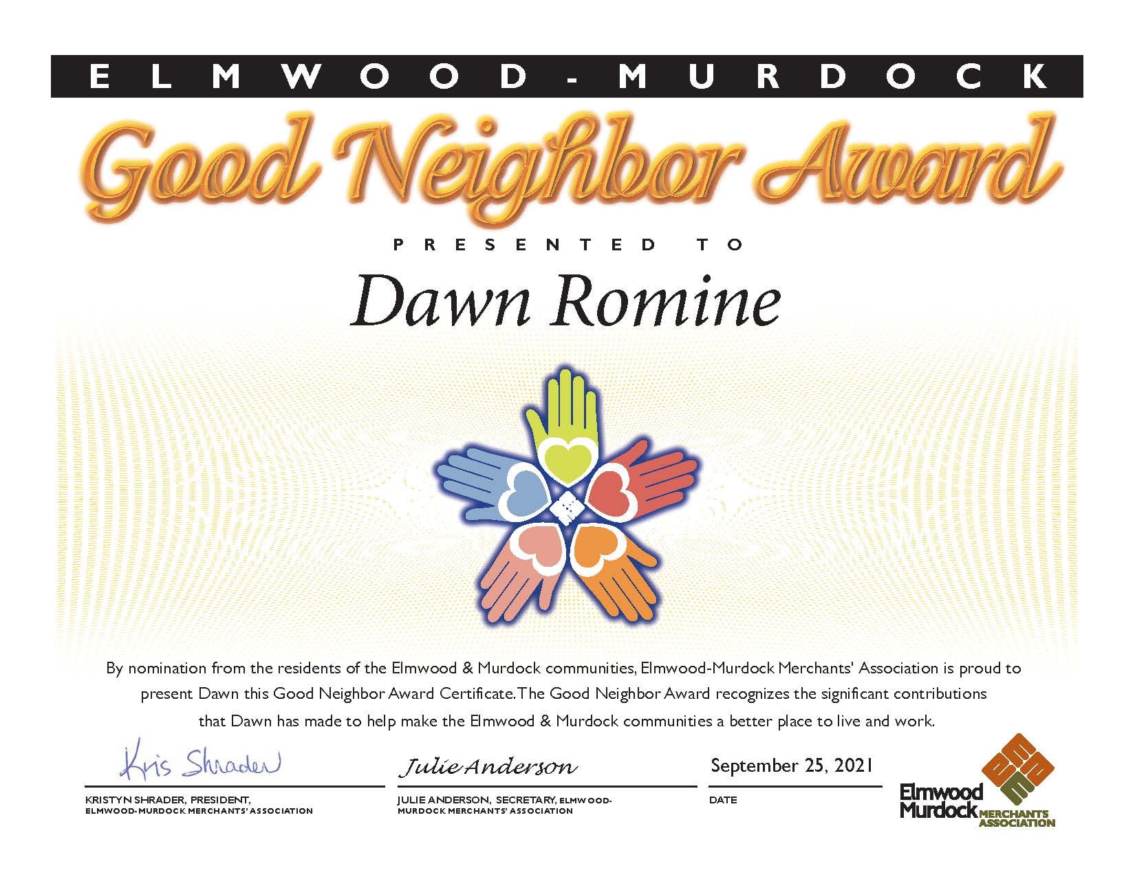 Good Neighbor awards 2021 Dawn Tyrrell Romine