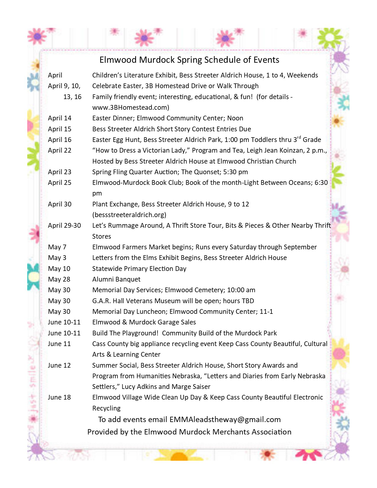 2022 Elmwood Murdock Spring Schedule of EventsSM