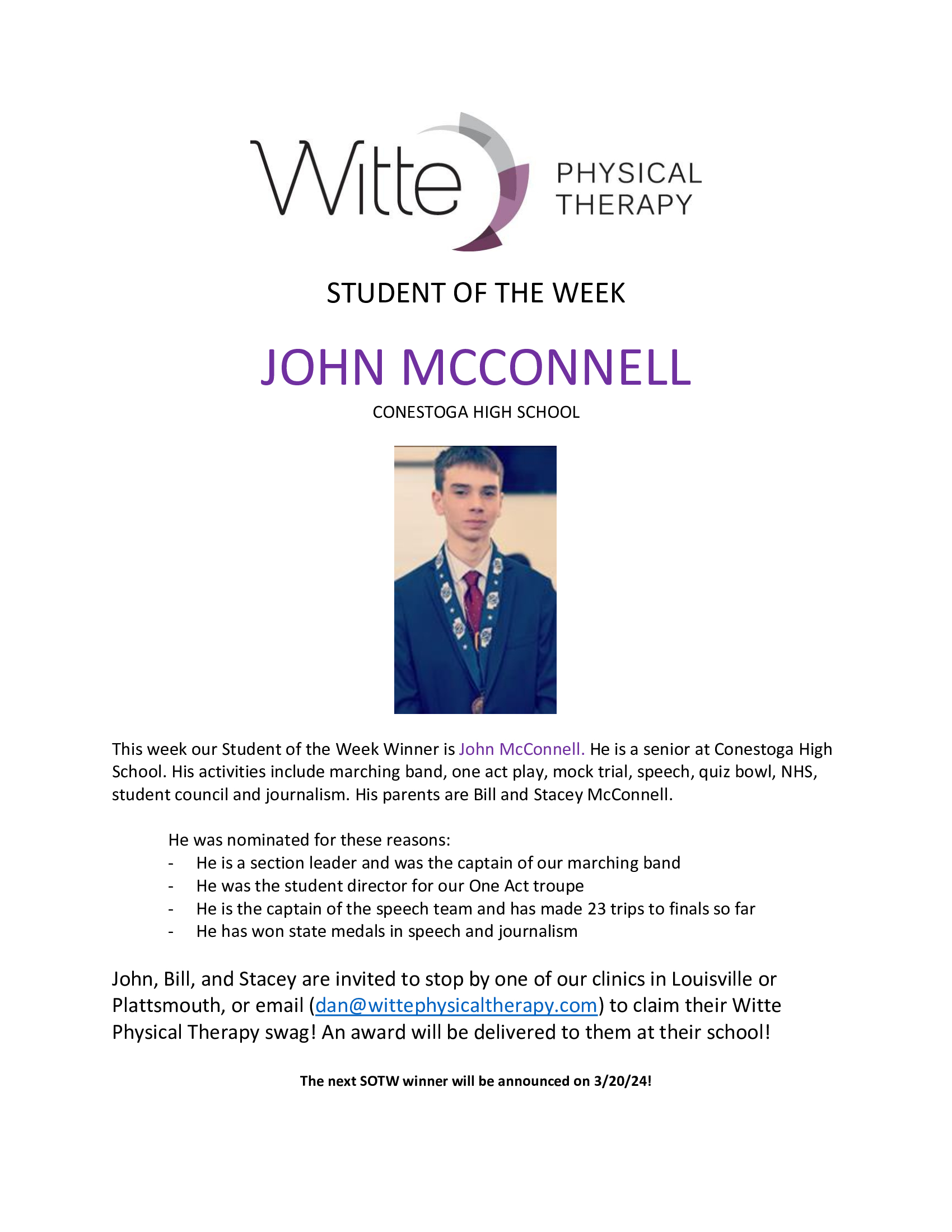 Student of the Week Selection 1 