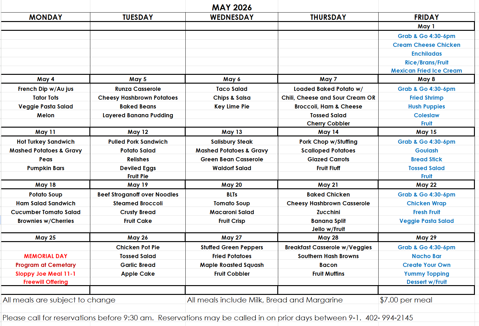 Elmwood May menu 2026