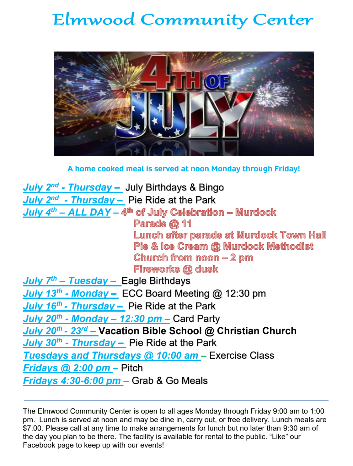 Community Center Activities 7 2026