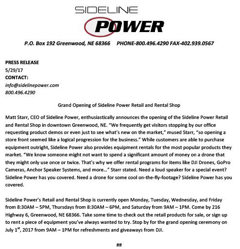 Press Release Retail and Rental Shop Grand Opening