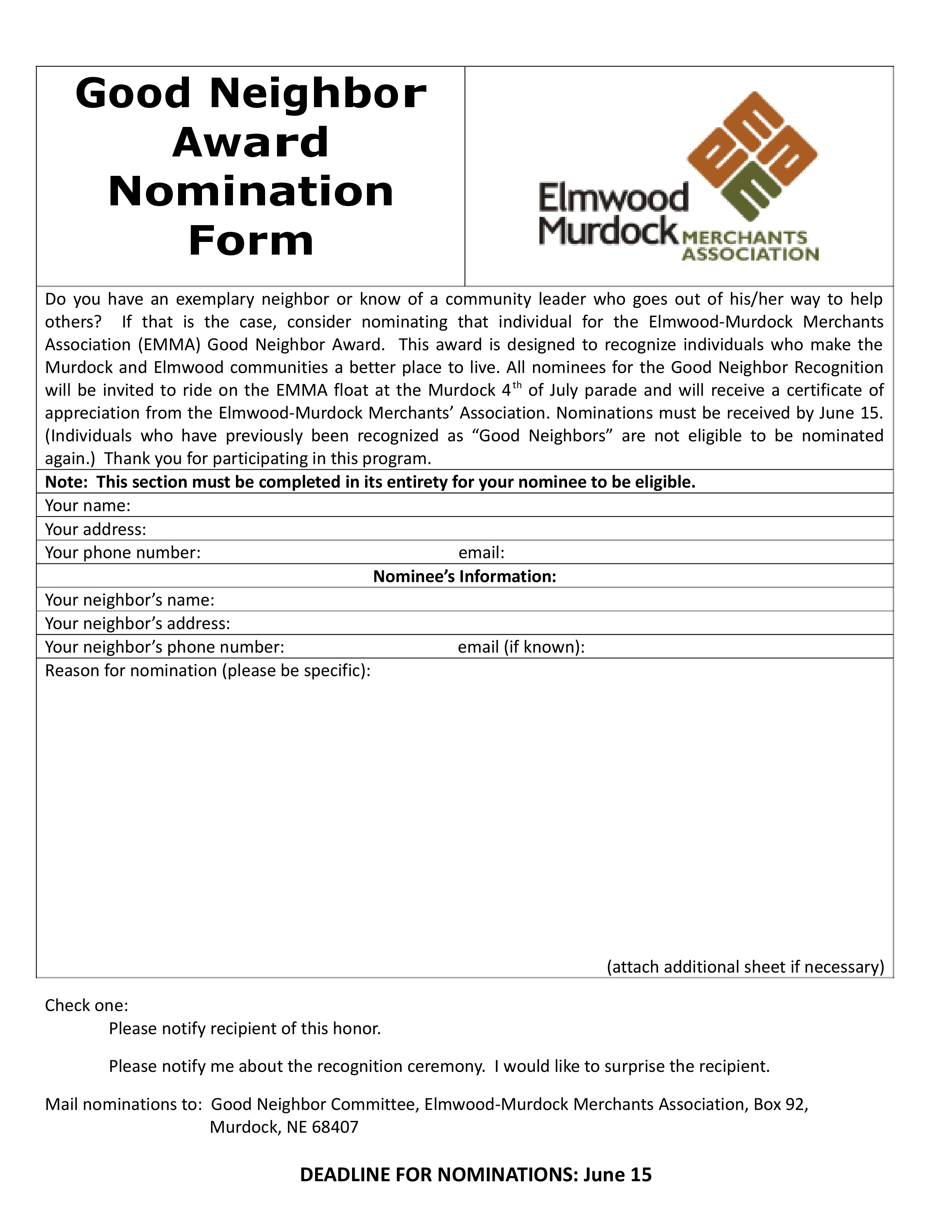 Good Neighbor Award Nomination Form page 0