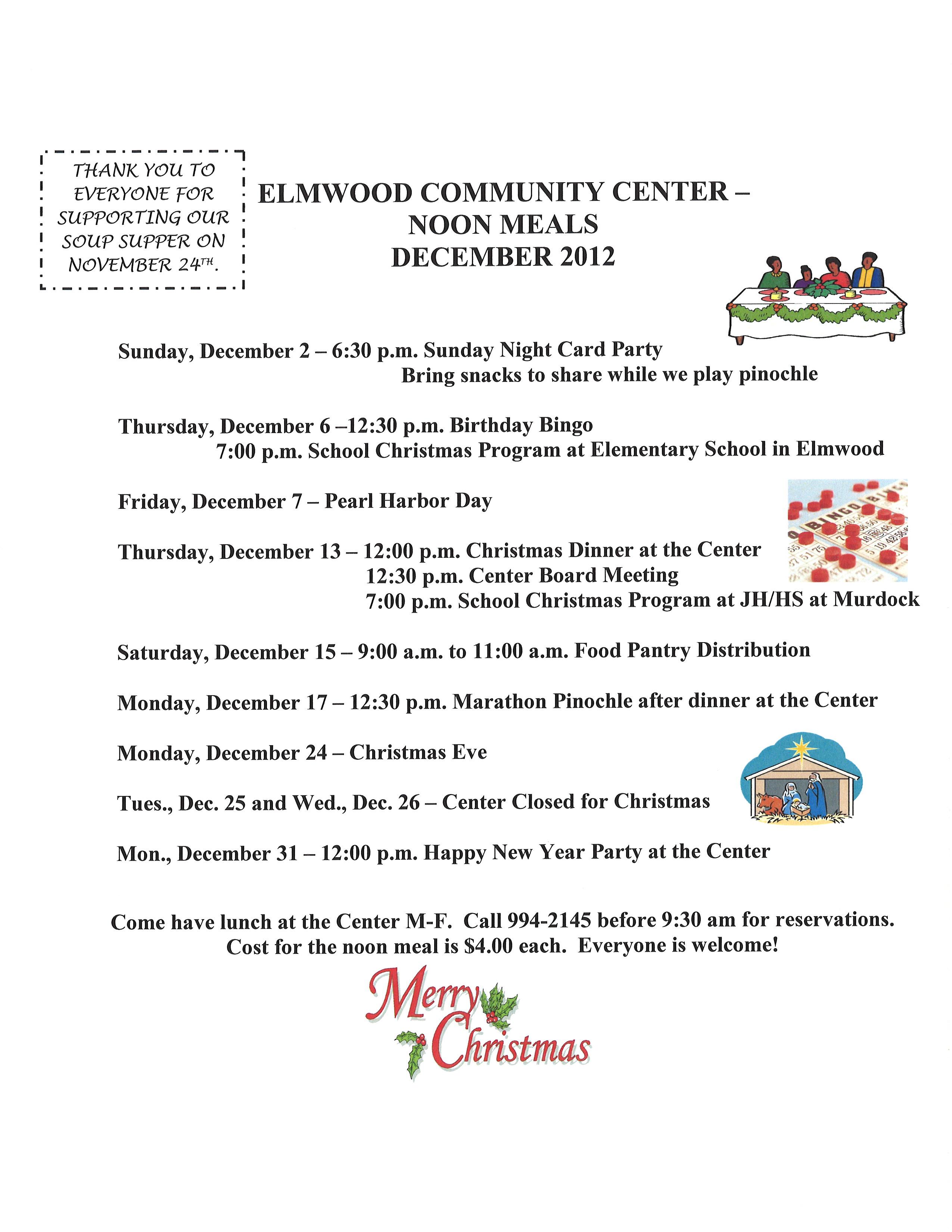 December schedule_Elmwood_Community_center