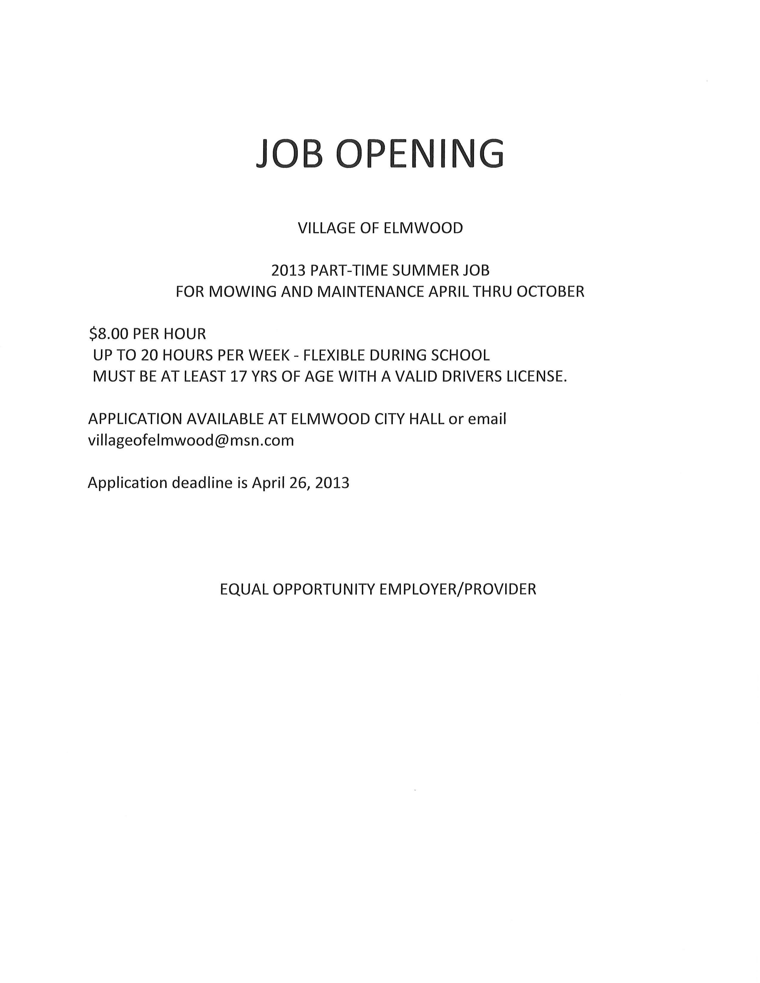 Village Part_Time_Summer_Job_posting